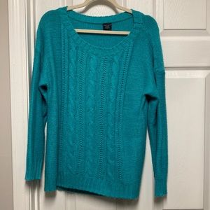 Cable knit turquoise sweater
